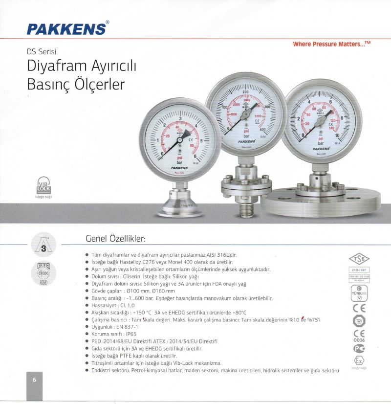 Diyafram Ayırıcılı Basınç Ölçer